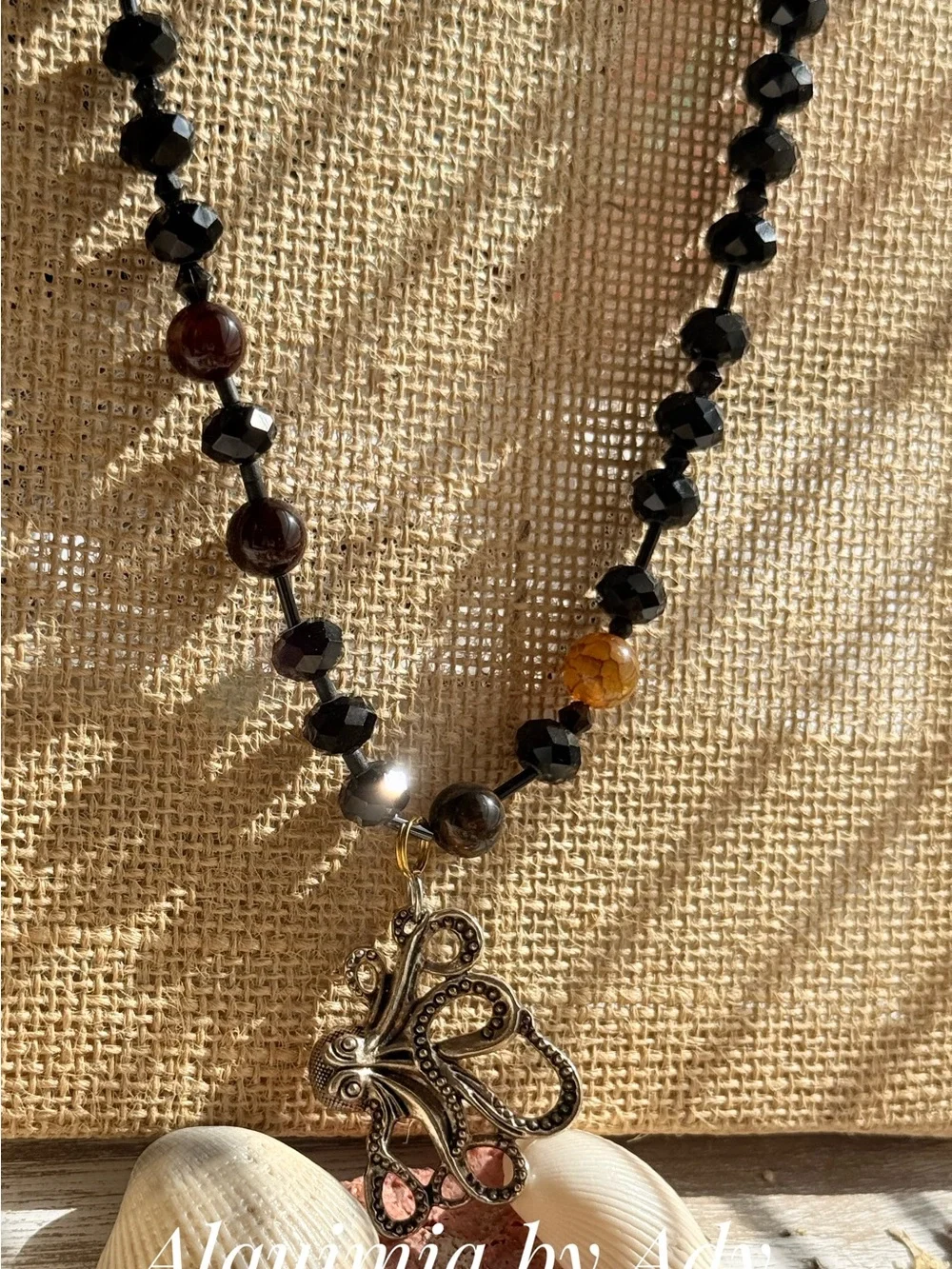HIGH SUMMER + Black Faceted & Textured Beaded Necklace onyx